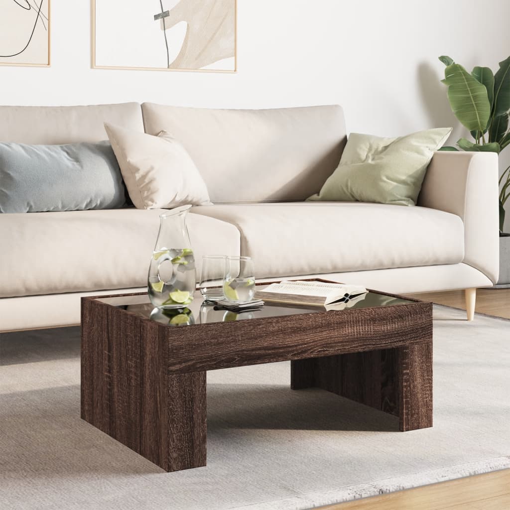 vidaXL Coffee Table with Infinity LED Brown Oak 70x50x30 cm
