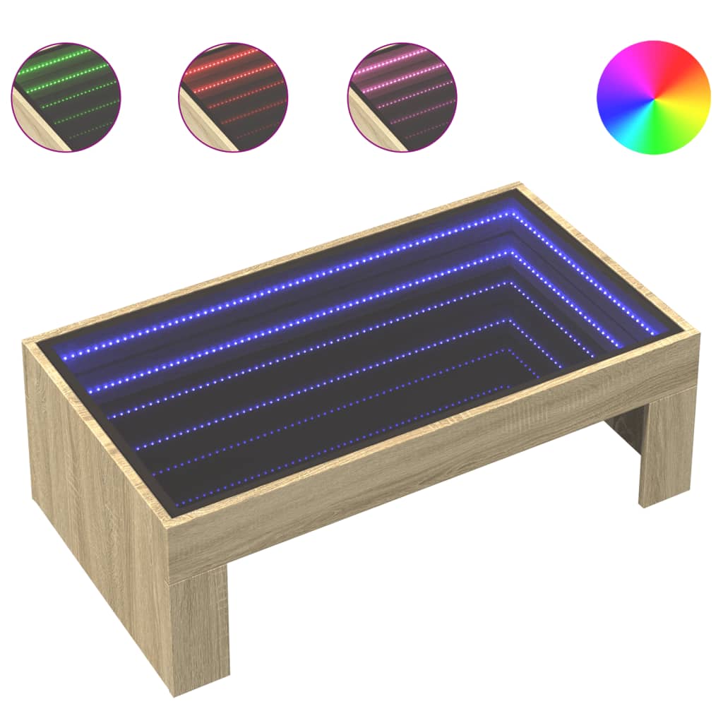 vidaXL Coffee Table with Infinity LED Sonoma Oak 90x50x30 cm