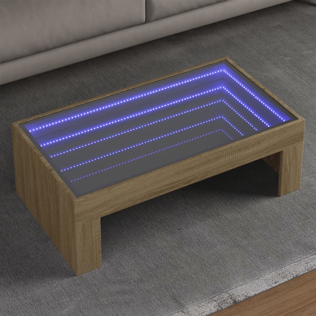 vidaXL Coffee Table with Infinity LED Sonoma Oak 90x50x30 cm