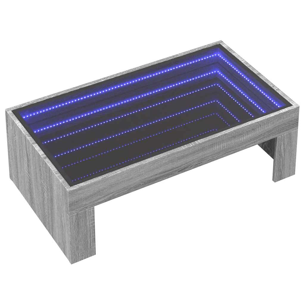 vidaXL Coffee Table with Infinity LED Grey Sonoma 90x50x30 cm