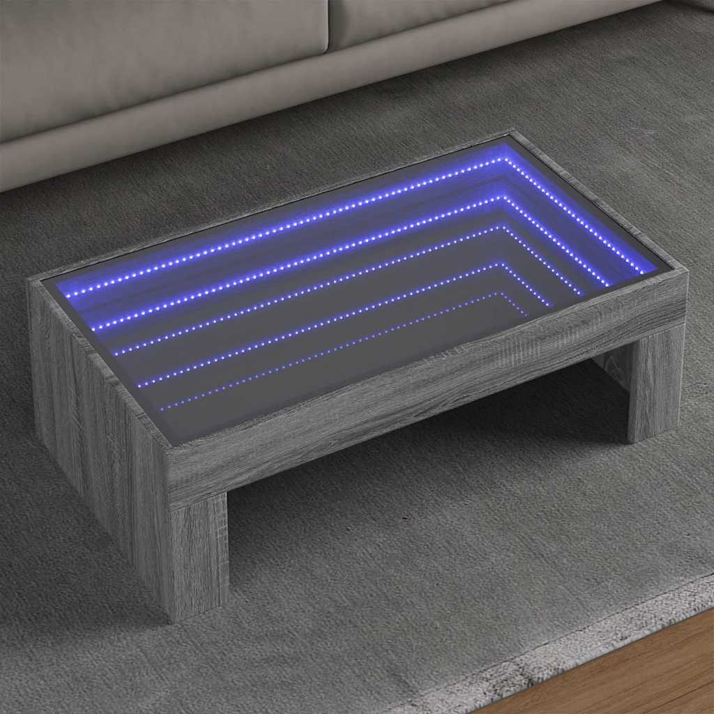 vidaXL Coffee Table with Infinity LED Grey Sonoma 90x50x30 cm