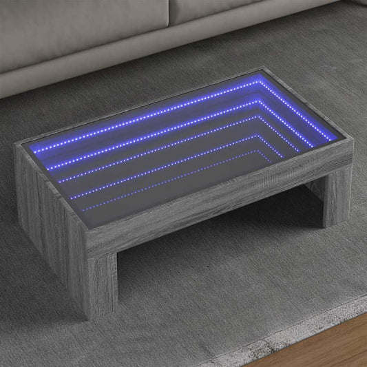 vidaXL Coffee Table with Infinity LED Grey Sonoma 90x50x30 cm