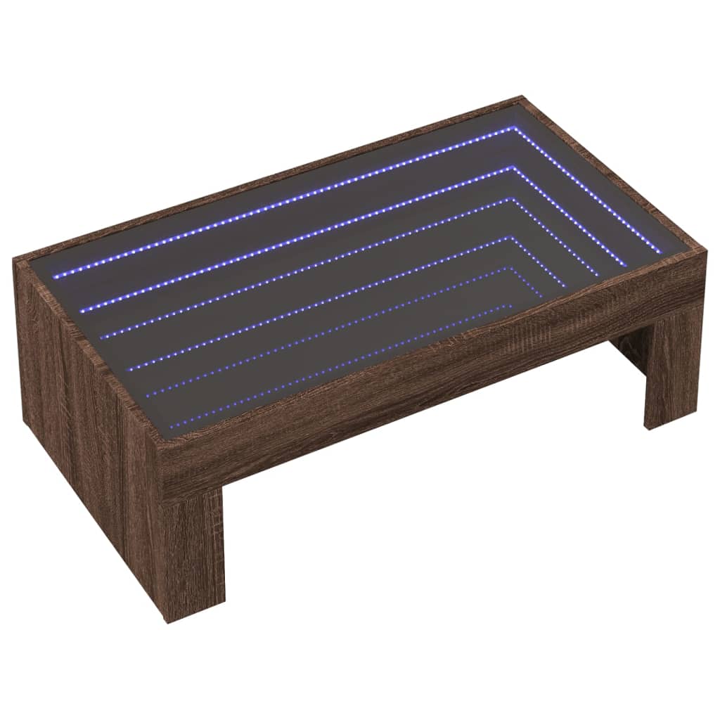 vidaXL Coffee Table with Infinity LED Brown Oak 90x50x30 cm
