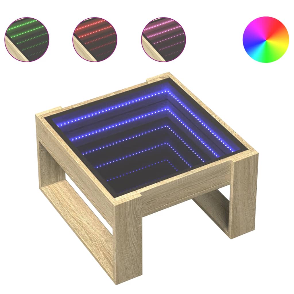 vidaXL Coffee Table with Infinity LED Sonoma Oak 50x53x30 cm