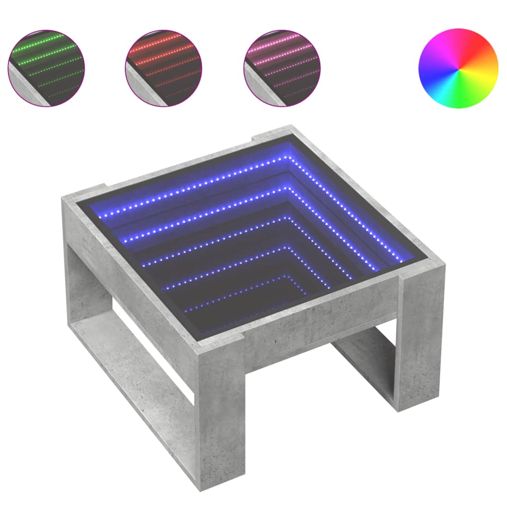 vidaXL Coffee Table with Infinity LED Concrete Grey 50x53x30 cm