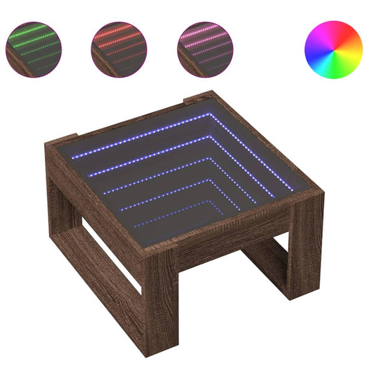 vidaXL Coffee Table with Infinity LED Brown Oak 50x53x30 cm