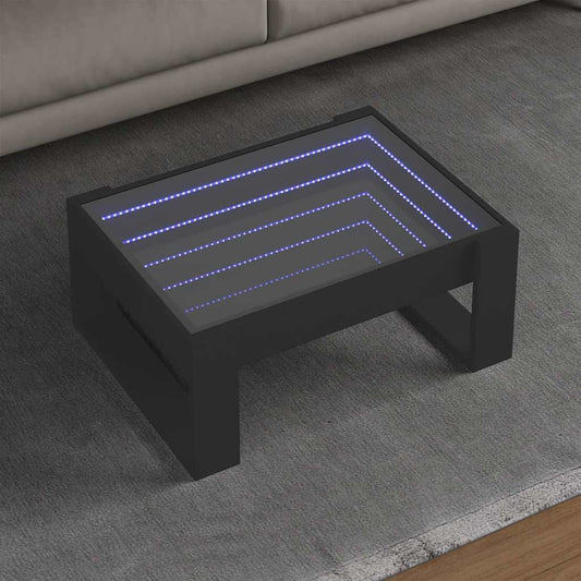 vidaXL Coffee Table with Infinity LED Black 70x53x30 cm