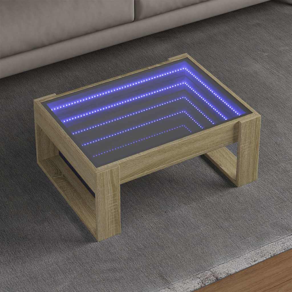 vidaXL Coffee Table with Infinity LED Sonoma Oak 70x53x30 cm