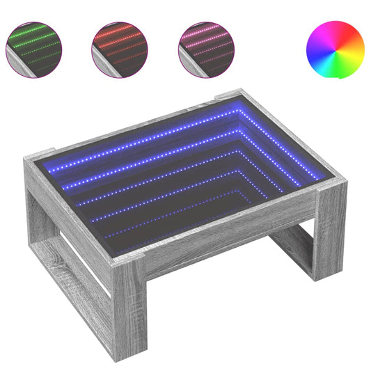 vidaXL Coffee Table with Infinity LED Grey Sonoma 70x53x30 cm