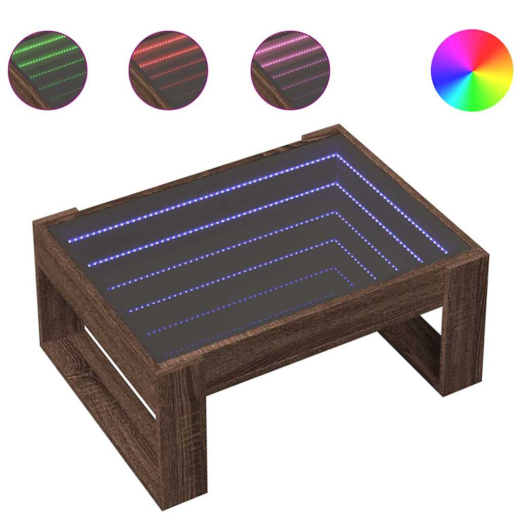 vidaXL Coffee Table with Infinity LED Brown Oak 70x53x30 cm