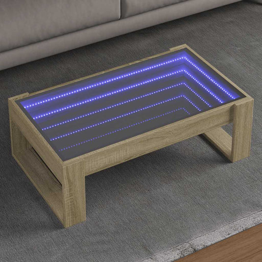 vidaXL Coffee Table with Infinity LED Sonoma Oak 90x53x30 cm
