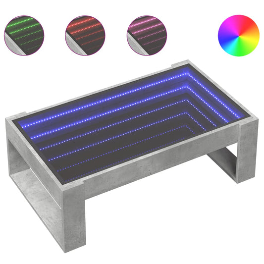 vidaXL Coffee Table with Infinity LED Concrete Grey 90x53x30 cm