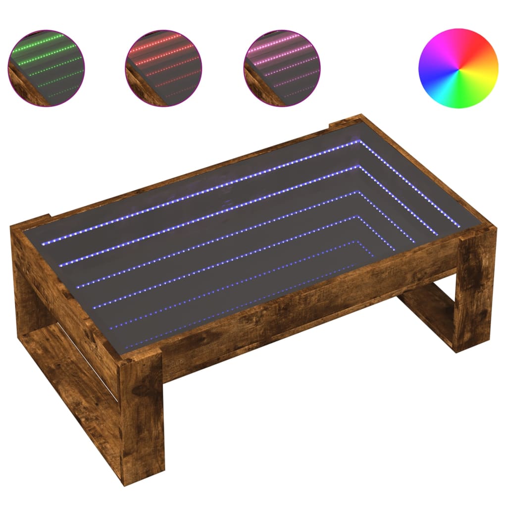 vidaXL Coffee Table with Infinity LED Smoked Oak 90x53x30 cm