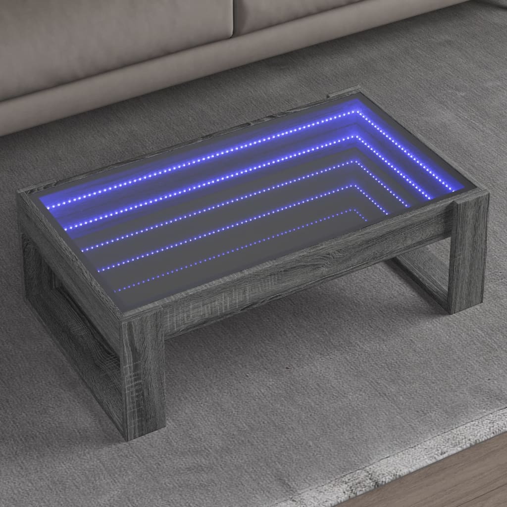 vidaXL Coffee Table with Infinity LED Grey Sonoma 90x53x30 cm