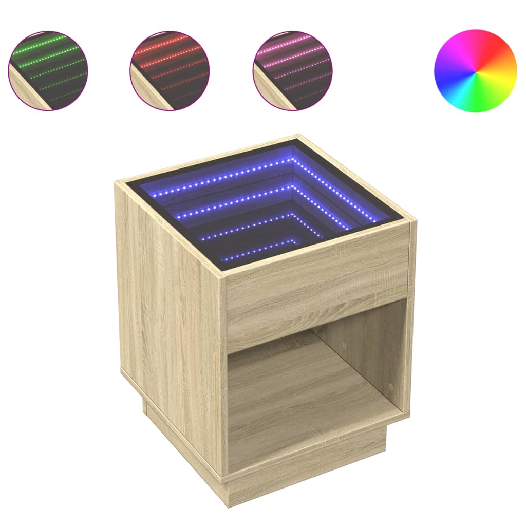 vidaXL Coffee Table with Infinity LED Sonoma Oak 40x40x50 cm
