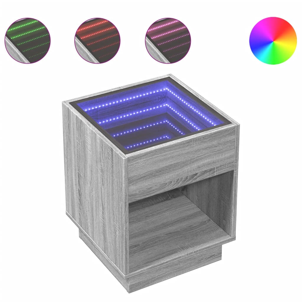 vidaXL Coffee Table with Infinity LED Grey Sonoma 40x40x50 cm