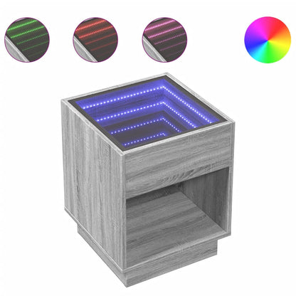vidaXL Coffee Table with Infinity LED Grey Sonoma 40x40x50 cm