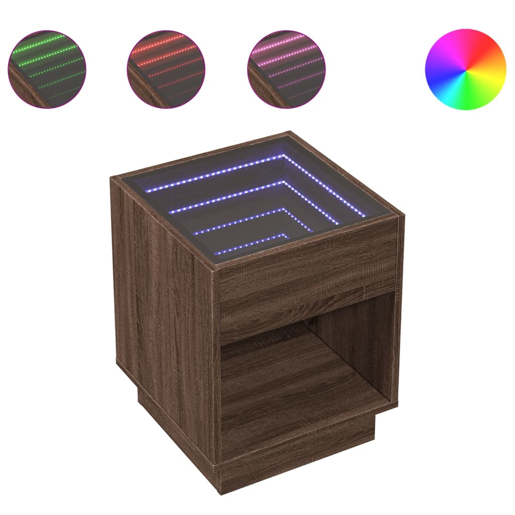 vidaXL Coffee Table with Infinity LED Brown Oak 40x40x50 cm