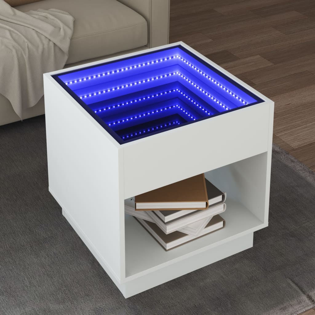 vidaXL Coffee Table with Infinity LED White 50x50x50 cm