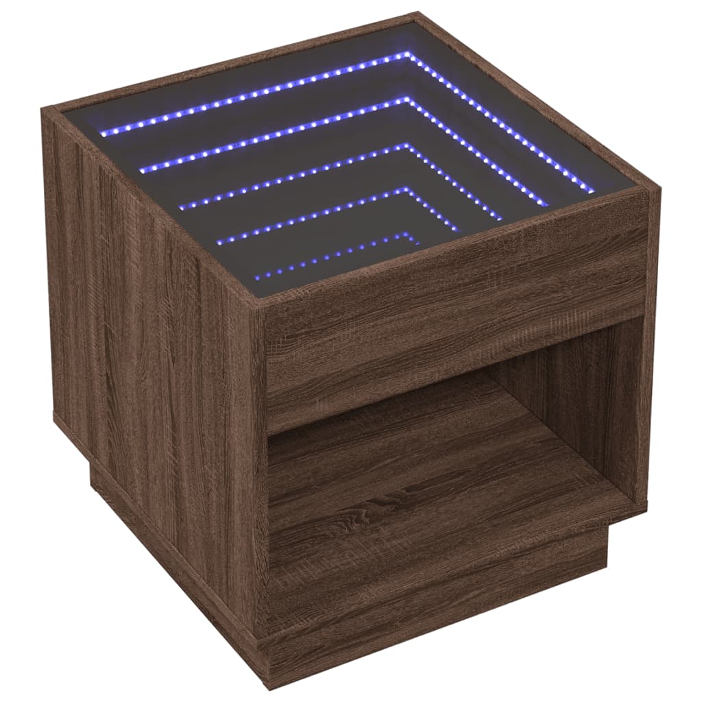 vidaXL Coffee Table with Infinity LED Brown Oak 50x50x50 cm