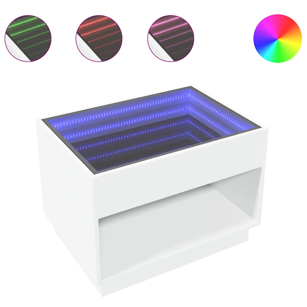 vidaXL Coffee Table with Infinity LED White 70x50x50 cm