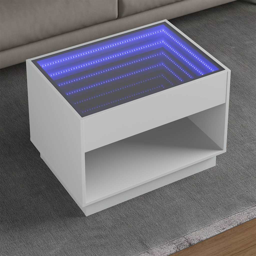 vidaXL Coffee Table with Infinity LED White 70x50x50 cm