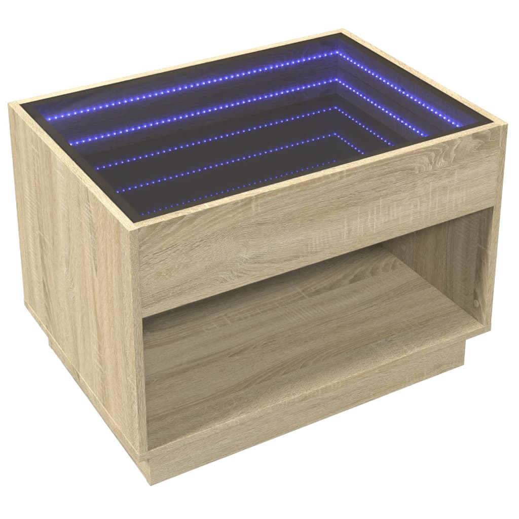 vidaXL Coffee Table with Infinity LED Sonoma Oak 70x50x50 cm