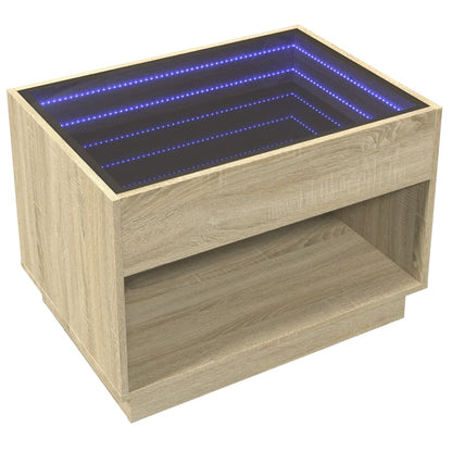 vidaXL Coffee Table with Infinity LED Sonoma Oak 70x50x50 cm