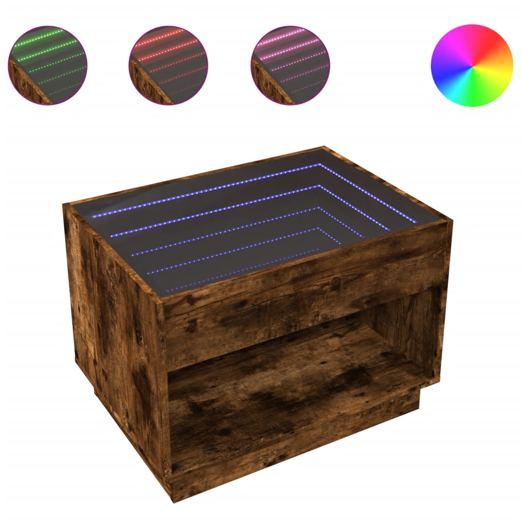 vidaXL Coffee Table with Infinity LED Smoked Oak 70x50x50 cm