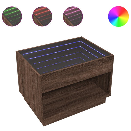 vidaXL Coffee Table with Infinity LED Brown Oak 70x50x50 cm