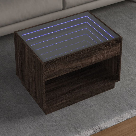 vidaXL Coffee Table with Infinity LED Brown Oak 70x50x50 cm