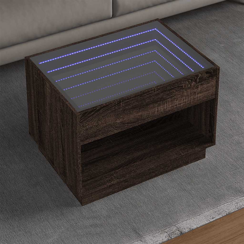 vidaXL Coffee Table with Infinity LED Brown Oak 70x50x50 cm