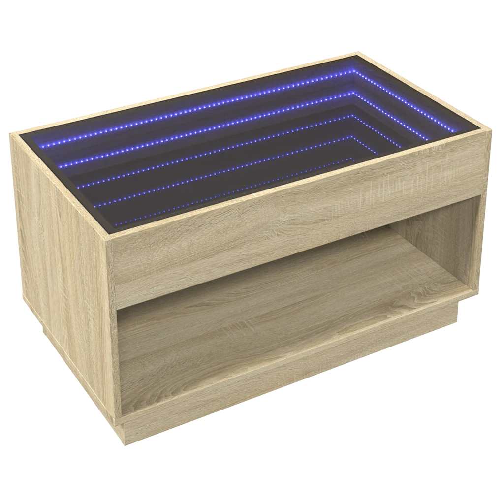 vidaXL Coffee Table with Infinity LED Sonoma Oak 90x50x50 cm