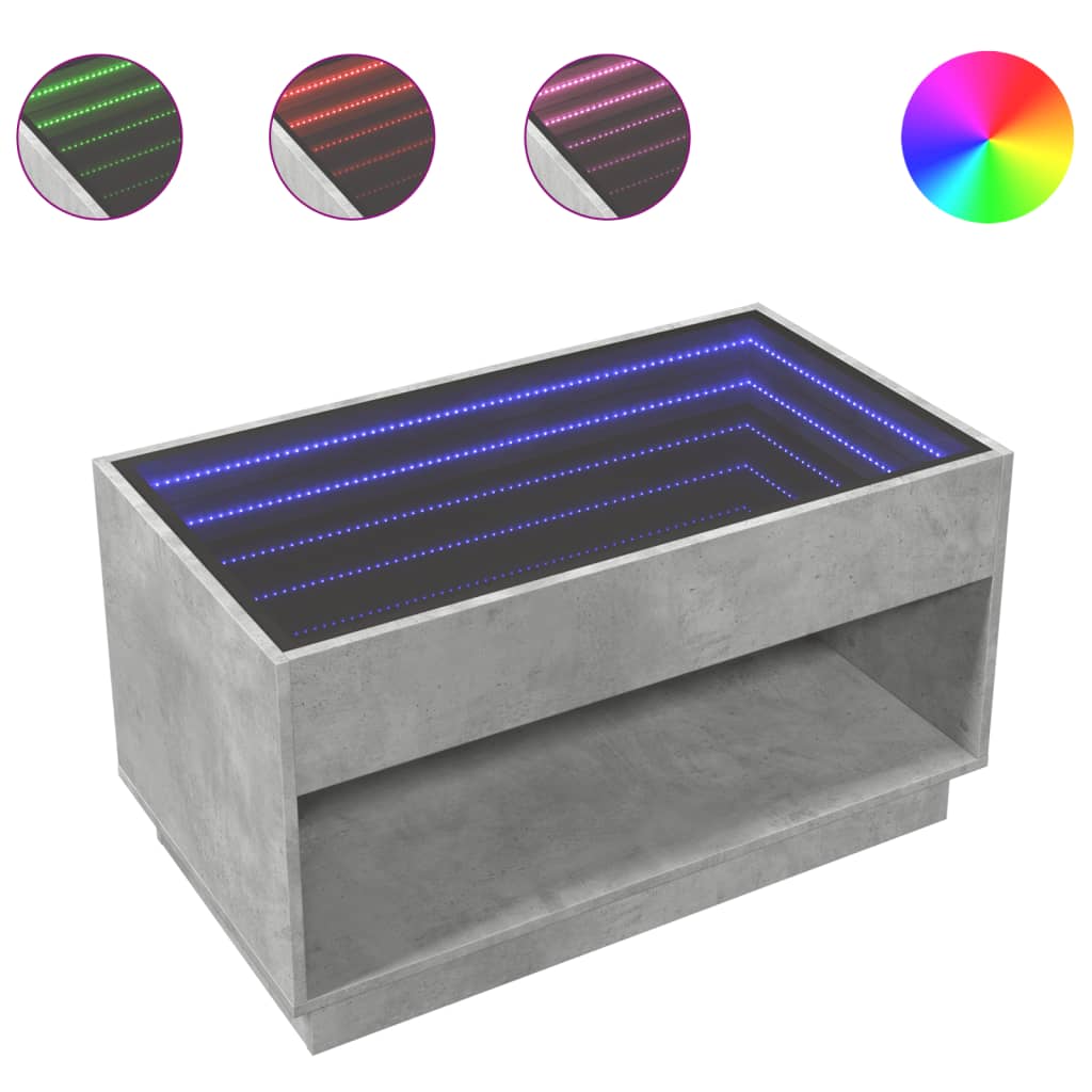 vidaXL Coffee Table with Infinity LED Concrete Grey 90x50x50 cm