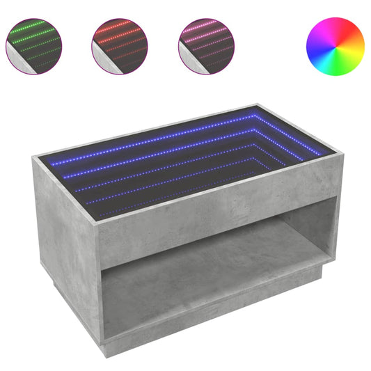 vidaXL Coffee Table with Infinity LED Concrete Grey 90x50x50 cm