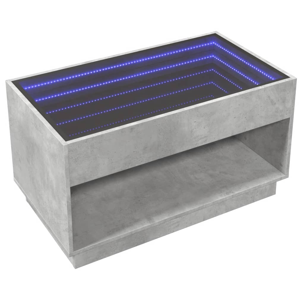 vidaXL Coffee Table with Infinity LED Concrete Grey 90x50x50 cm