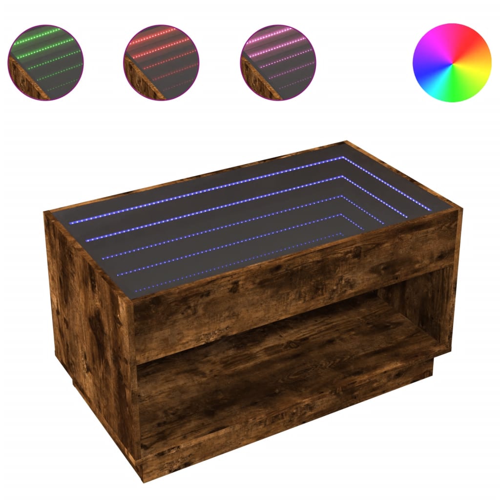 vidaXL Coffee Table with Infinity LED Smoked Oak 90x50x50 cm