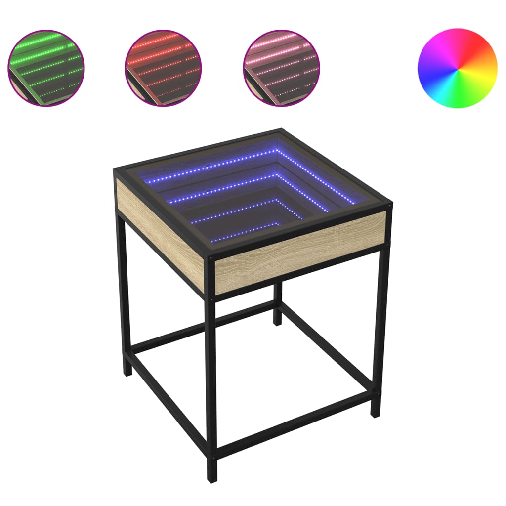 vidaXL Coffee Table with Infinity LED Sonoma Oak 40x40x51 cm