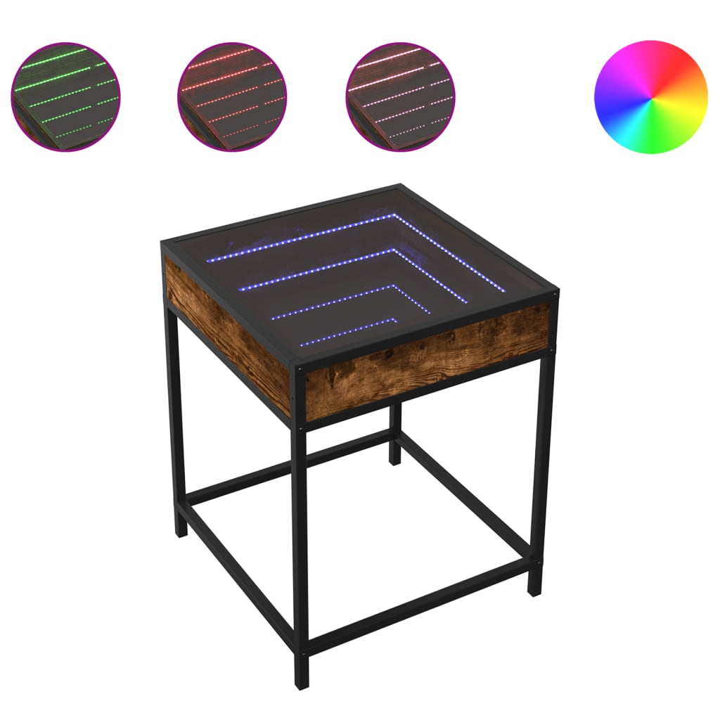 vidaXL Coffee Table with Infinity LED Smoked Oak 40x40x51 cm