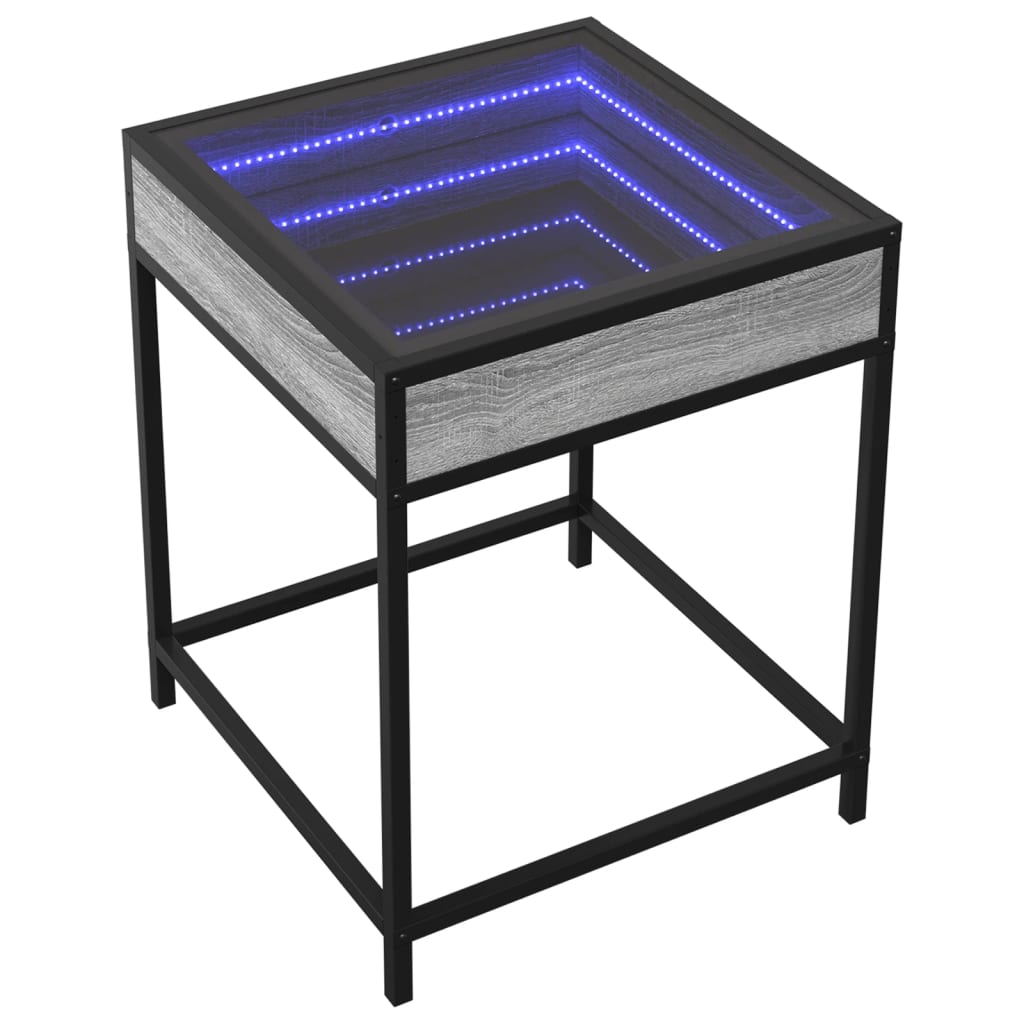 vidaXL Coffee Table with Infinity LED Grey Sonoma 40x40x51 cm