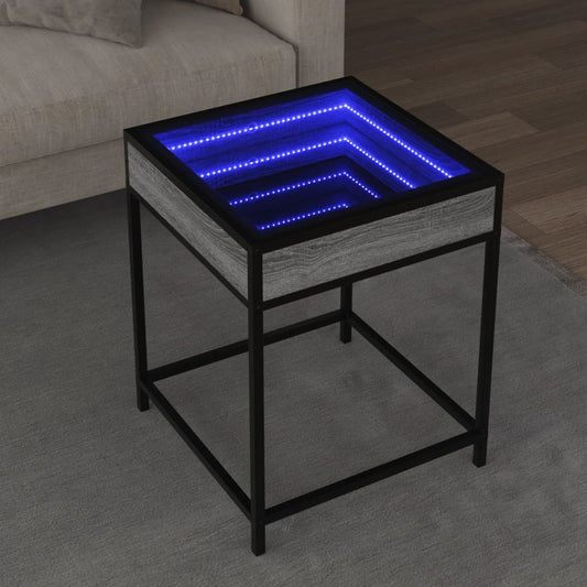 vidaXL Coffee Table with Infinity LED Grey Sonoma 40x40x51 cm