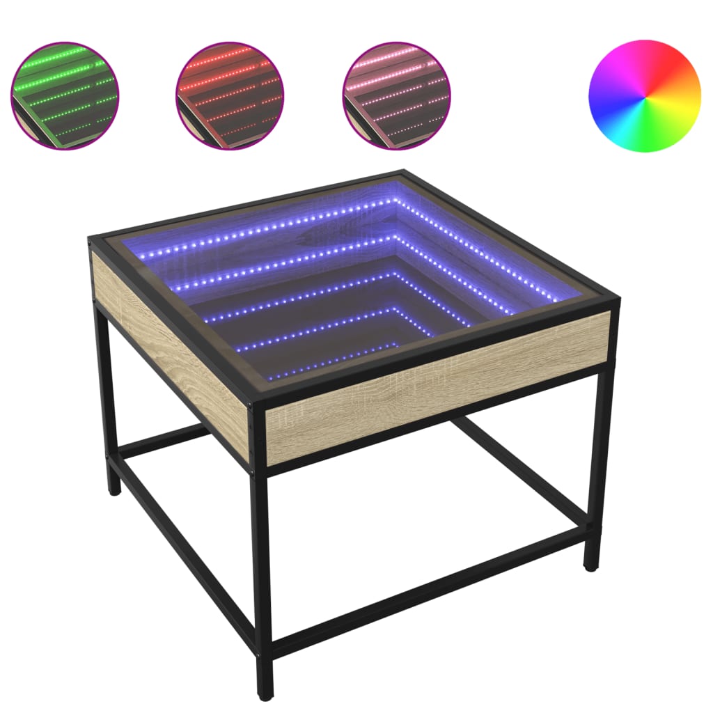 vidaXL Coffee Table with Infinity LED Sonoma Oak 50x50x41 cm