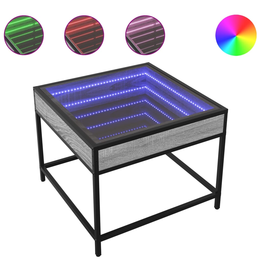 vidaXL Coffee Table with Infinity LED Grey Sonoma 50x50x41 cm
