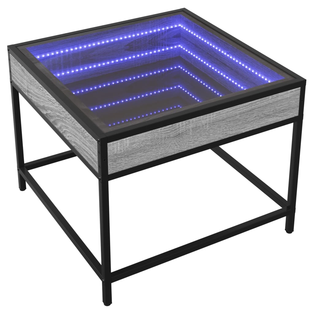 vidaXL Coffee Table with Infinity LED Grey Sonoma 50x50x41 cm