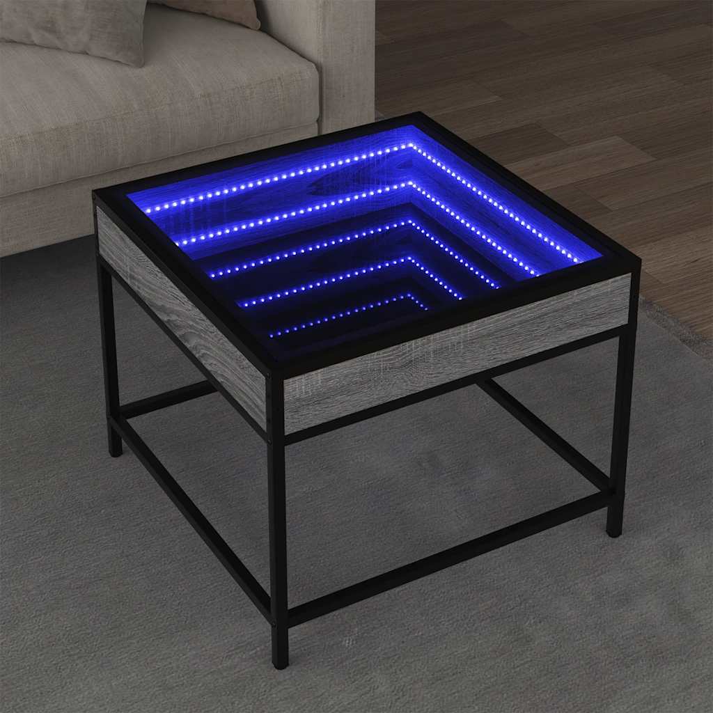 vidaXL Coffee Table with Infinity LED Grey Sonoma 50x50x41 cm