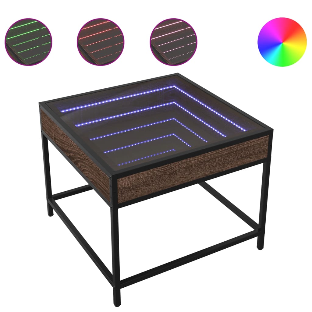 vidaXL Coffee Table with Infinity LED Brown Oak 50x50x41 cm