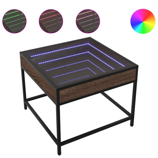 vidaXL Coffee Table with Infinity LED Brown Oak 50x50x41 cm