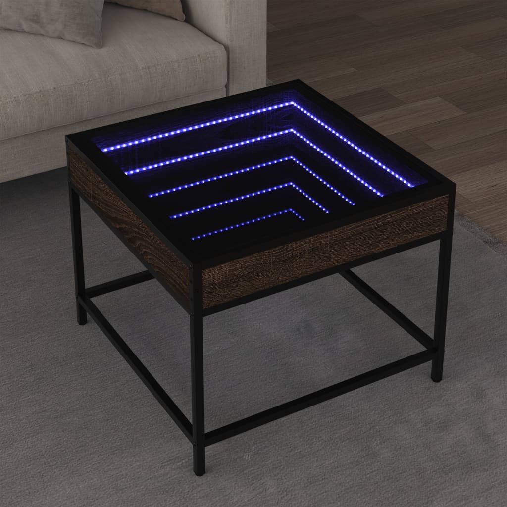 vidaXL Coffee Table with Infinity LED Brown Oak 50x50x41 cm