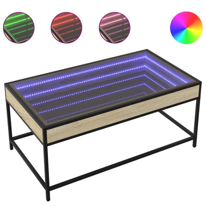 vidaXL Coffee Table with Infinity LED Sonoma Oak 90x50x41 cm