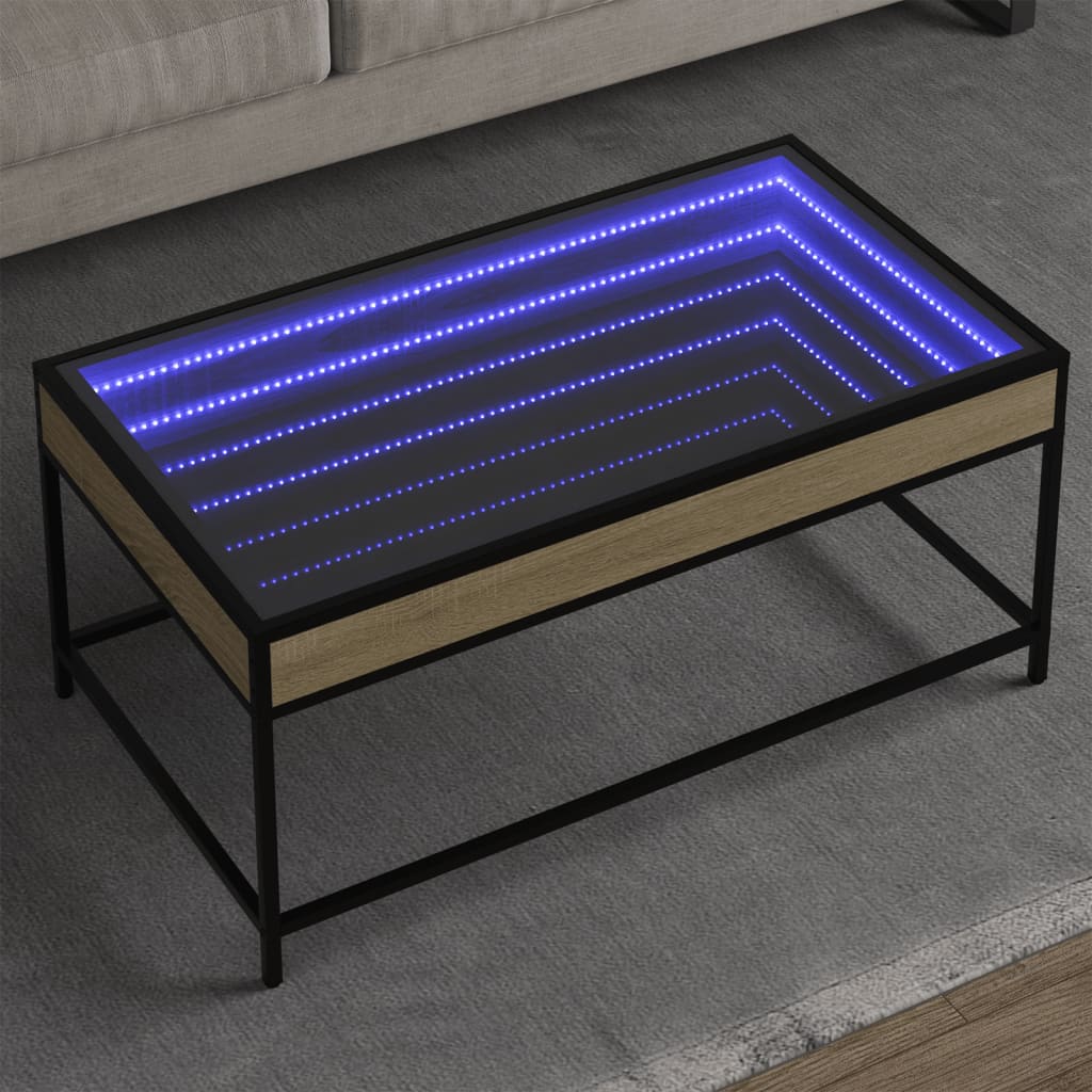 vidaXL Coffee Table with Infinity LED Sonoma Oak 90x50x41 cm
